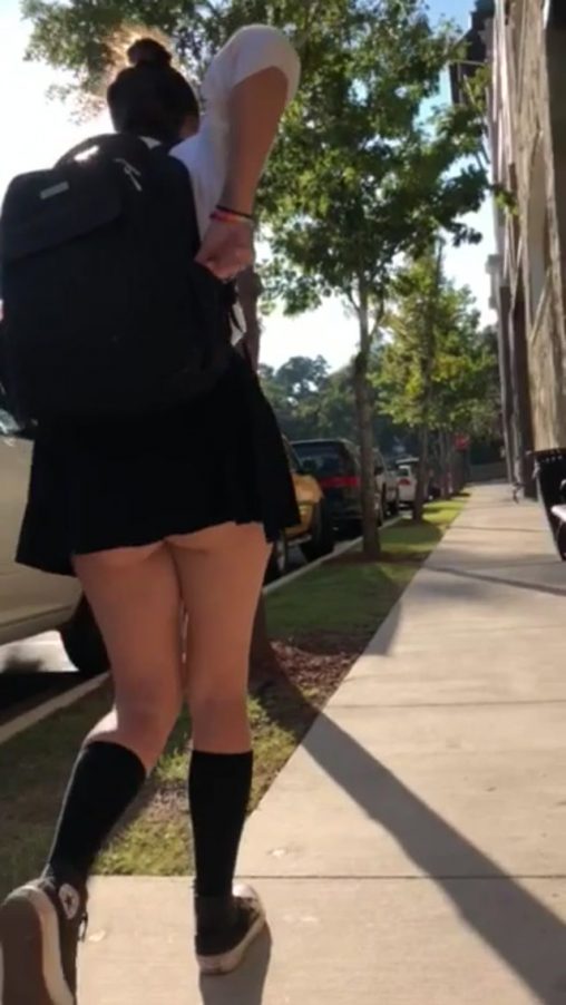 Hot chicks in costumes on an upskirt video